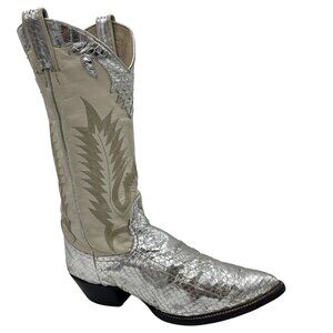 Vintage 1970s Mens 11D Larry Mahan Silver Metallic Snakeskin Cowboy Boots Rare